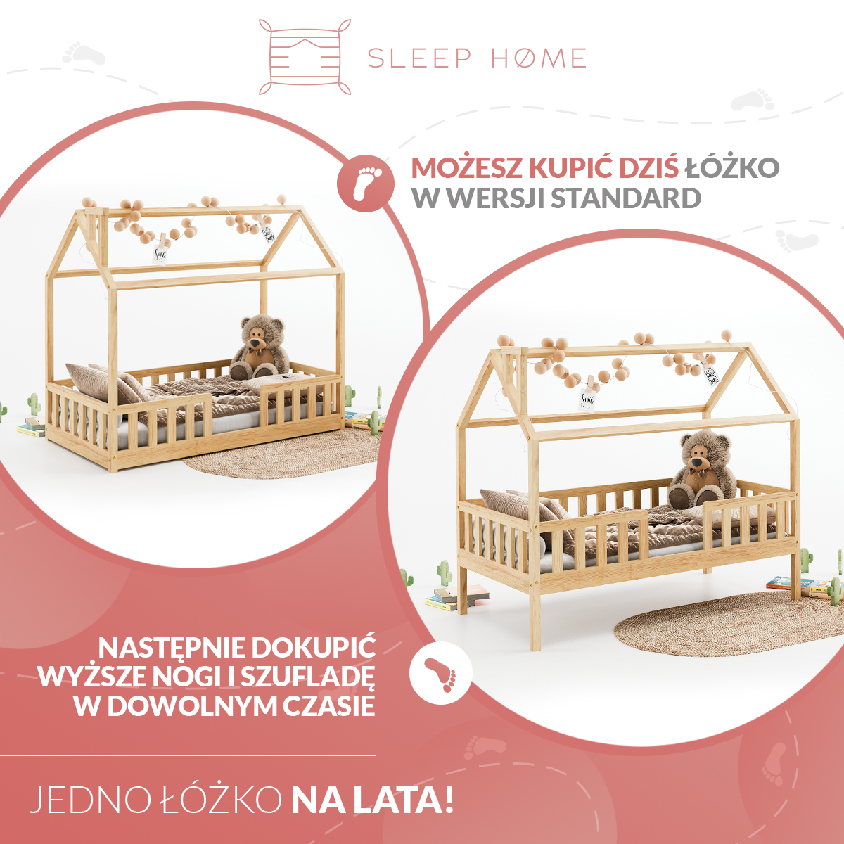 łóżka-dziecięce-domki-łóżko-domek-z-dodatkowym-spaniem-dla-2-i-3-latka-sleephome Łóżko domek dla dziecka, drewniane łóżka domki dla dzieci, łóżko domek z barierką od sleephome.