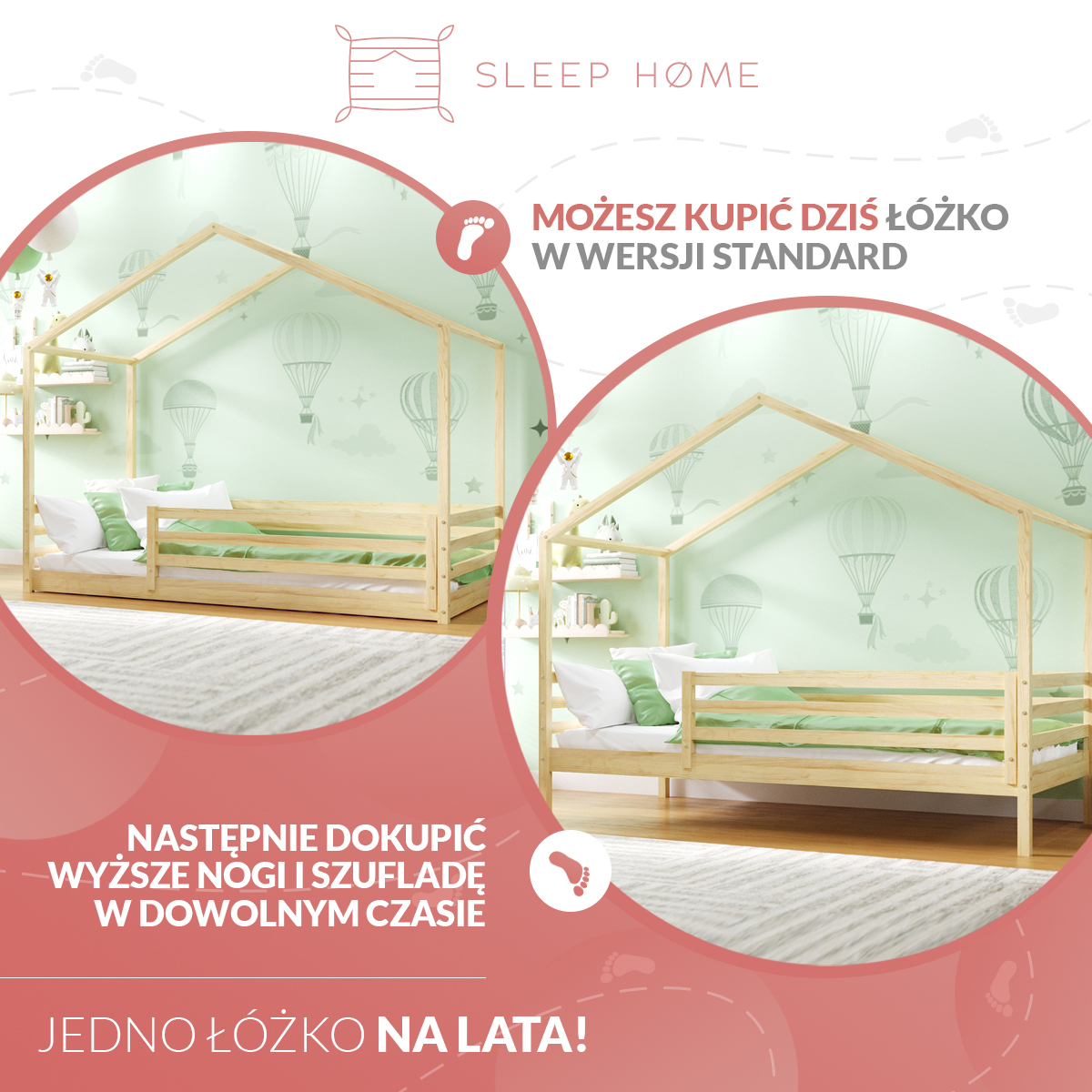 Łóżko dziecięce domek, łóżko dla 2 i 3 latka z drewna, łóżko dla dziecka z dodatkowym spaniem i szufladą.